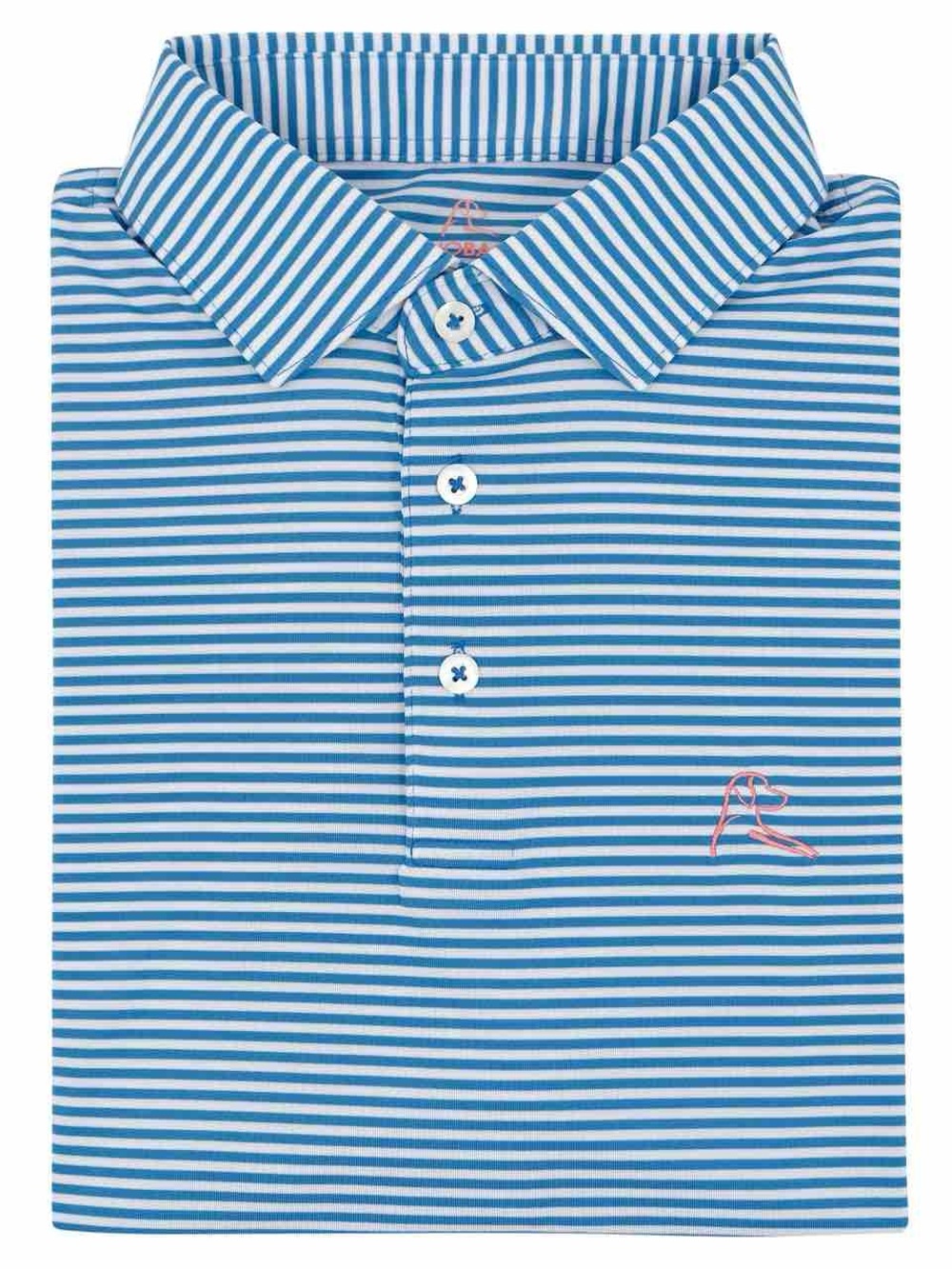 Rhoback || Short Sleeve Performance Polo Golf Shirt Blue White Stripes Small